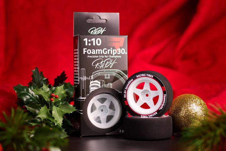 Set of 2 on-road tyres - FoamGrip3035 - RO.BY Speedline 5-spoke - 30/68mm - pre-glued - 1/10