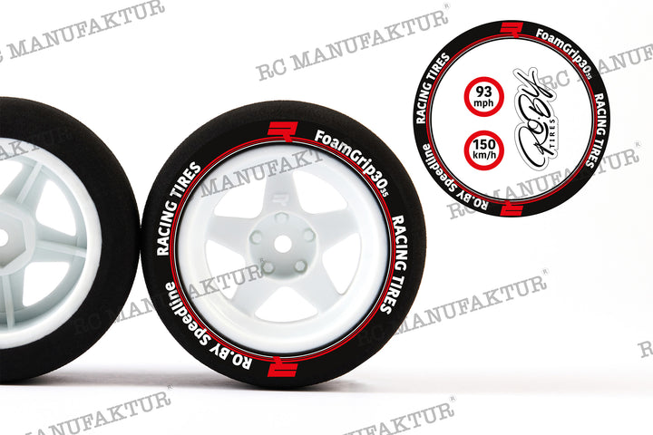 Set of 2 on-road tyres - FoamGrip3035 - RO.BY Speedline 5-spoke - 30/68mm - pre-glued - 1/10