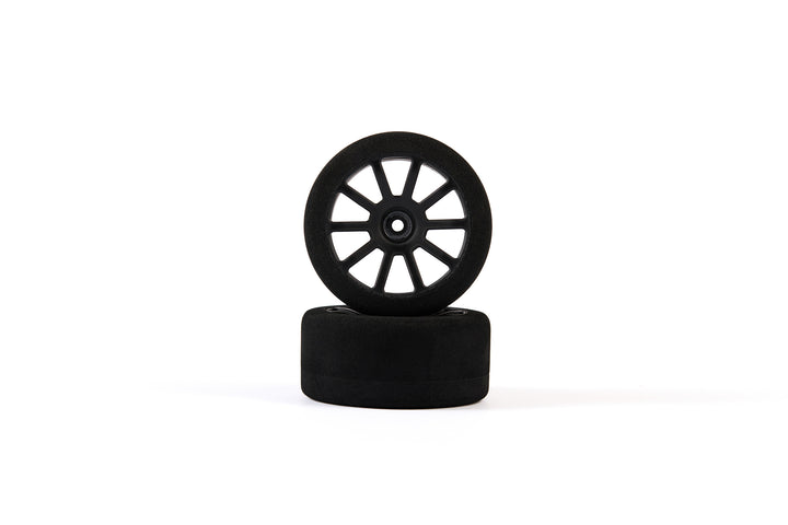 Set of 2 on-road Tyres - Foam 35 Shore - Carbon fiber 10-spoke - 30/66mm - pre-glued - 1/10